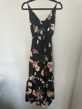 SHEIN Black Maxi Dress with Pink & Yellow Floral Print
